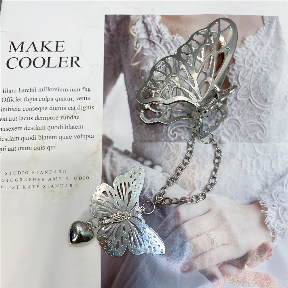 A159-3 Sweet Tassel Bow Clip Hollow Alloy Pendant Hair Clip Cross-Border New Back of Head Hair Accessory for Women