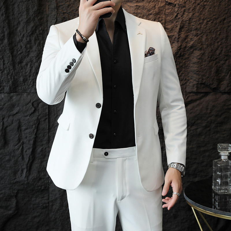 25 Men's White Wedding Suit Two Button Suit Slim Fit Solid Color Suit Two Piece Large Size Business Formal Suit