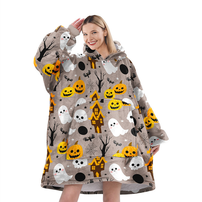 Halloween gran franela pareja ropa casera casual pijamas calentamiento europeo y americano encapuchado pijama perezoso