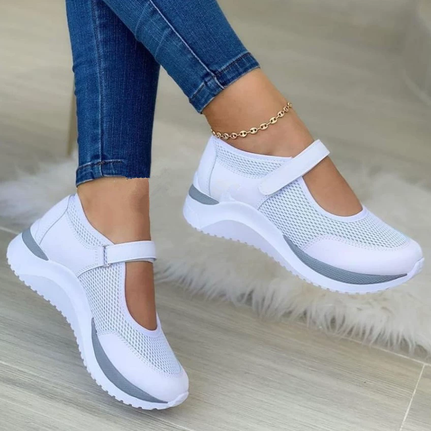 Новая трансграничная Повседневная Однослойная обувь для женщин 2022 Весна и лето Новая внешняя торговля на танкетке на липучке повседневная спортивная женская обувь больших размеров