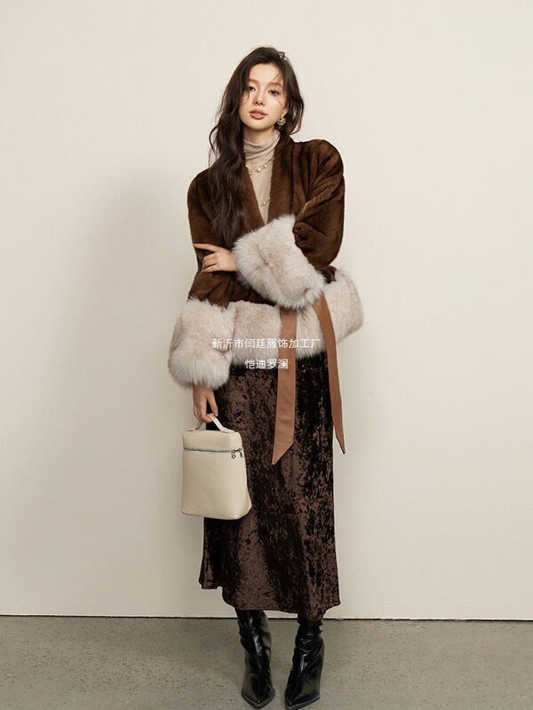 Kaidilolan. Purple Label Grade Whole Mink Fur Coat for Women, Slimming, Fox Fur Cuffs, Youthful Style, Autumn and Winter Leather Kaidilolan. Purple Label Grade Whole Mink Fur Coat for Women, Slimming, Fox Fur Cuffs, Youthful Style, Autumn and Winter Leather