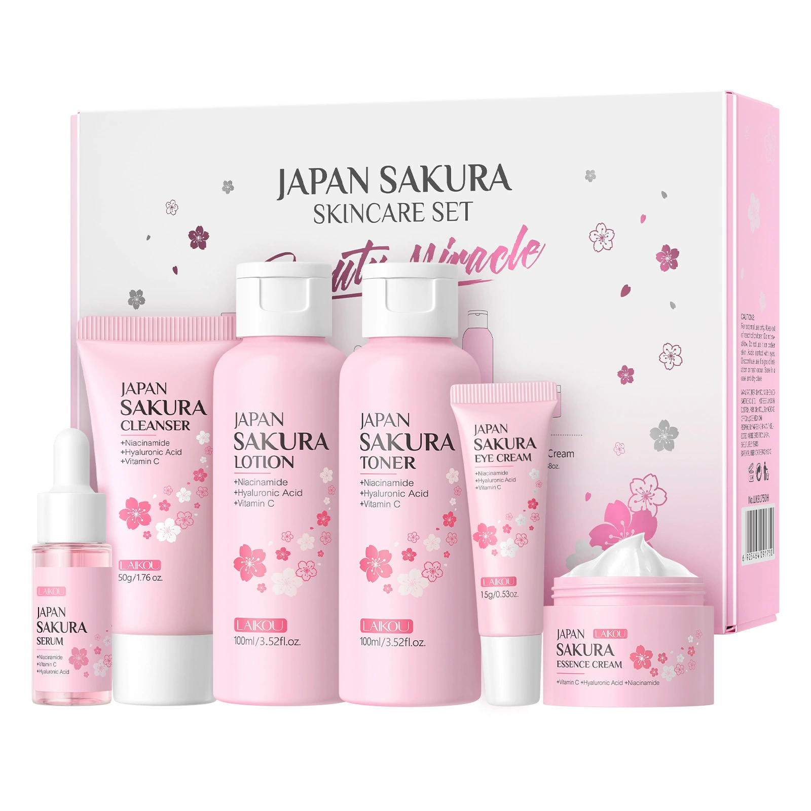 Набор ухода за кожей (Laikou) 6 предметов Sakura Kit — очищающее средство, тоник, лосьон, сыворотка, крем для глаз