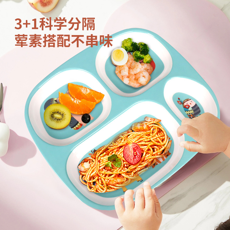 Food grade melamine tableware students kindergarten lunch plate deepened cartoon children's tableware gift set