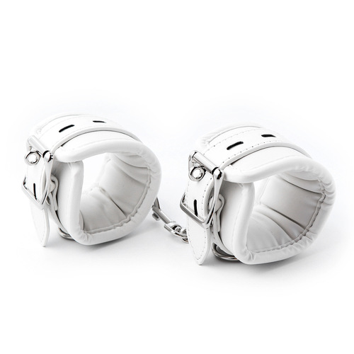 Adult men's and women's erotic leather handcuffs, white soft leather sponge elastic hand buckles, detachable bondage chain shackles