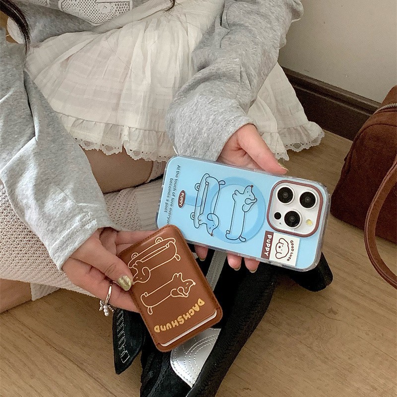 Paquete de tarjeta de succión magnética Skateboard Dachshund de dibujos animados para Apple 16Pro funda para teléfono móvil 15ProMax cachorro 14/13 mujer