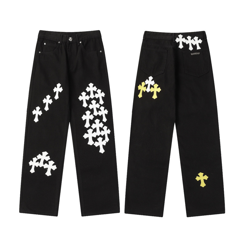 24 正しいバージョン CH クロウクロスレザー刺繍ウォッシュジーンズカップルルーズデニム卸売ドロップシッピング|undefined