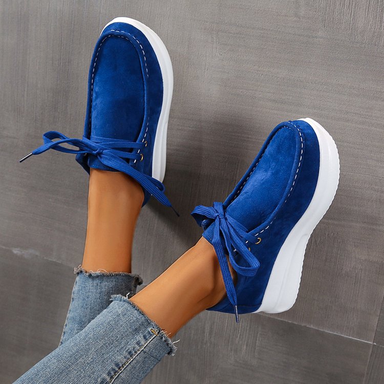 Chaussures pour femmes mocassins à semelles épaisses à lacets sur le devant talon compensé chaussures d'extérieur décontractées_voghion.com