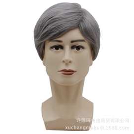 外贸短假发 时尚男款灰色假发 欧美男士短发斜刘海帅气假发头套