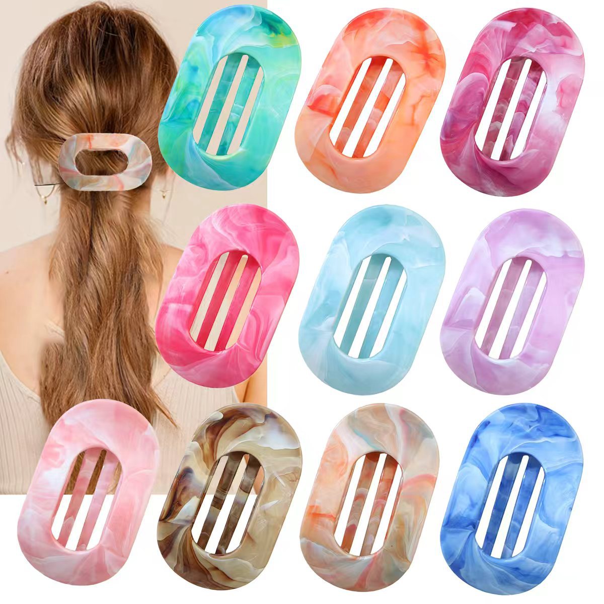 Cross-border nueva serie ABS clip de agarre coreano cabeza trasera clip de cabello tocado de alta calidad flores clip de tiburón mujer image 1