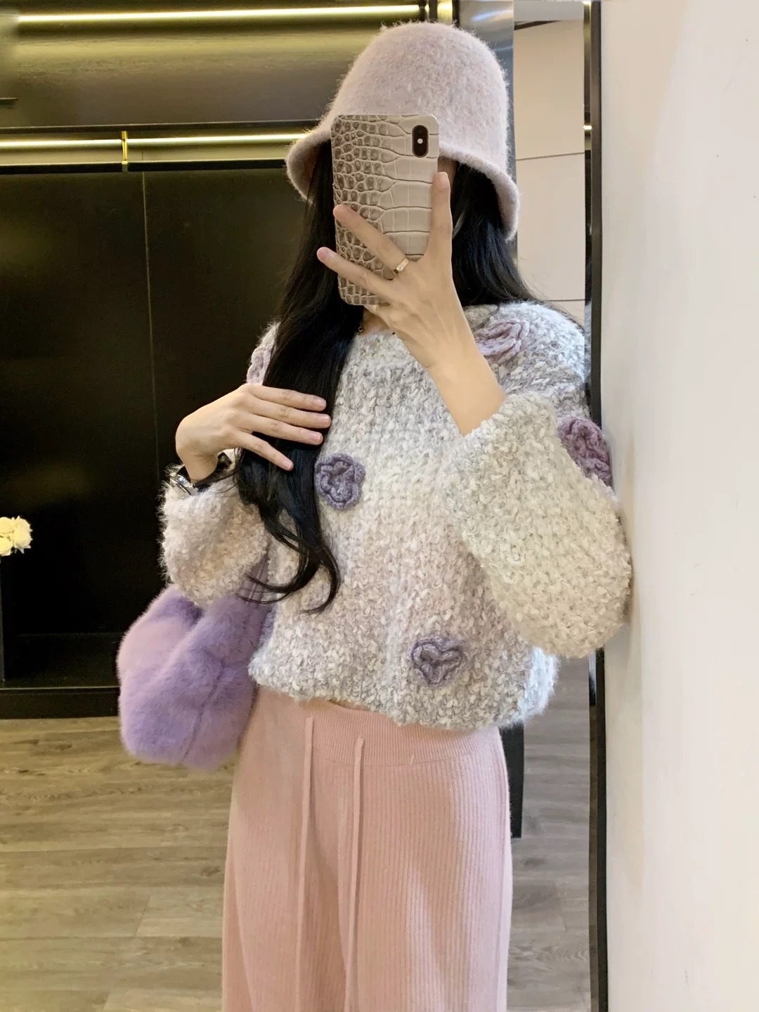 Suéter de Punto con Flores para Mujer de Poliéster con Cuello Redondo para Otoño e Invierno