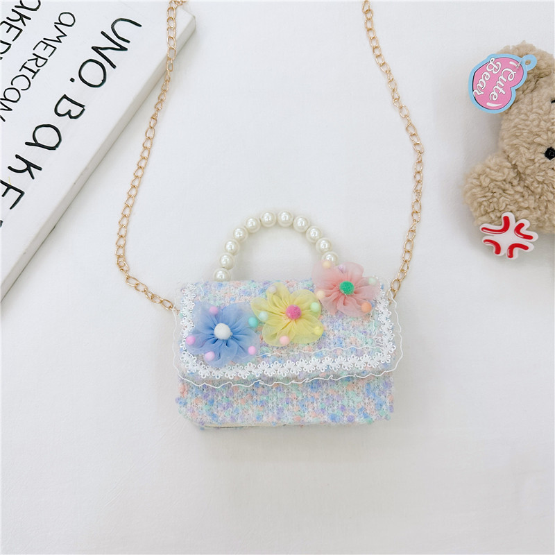 Bolso de La Perla de los niños bolsa 2023 nuevo algodón y lino pequeño bolso cuadrado de moda lindo flor niñas bolsa de mensajero decorativa