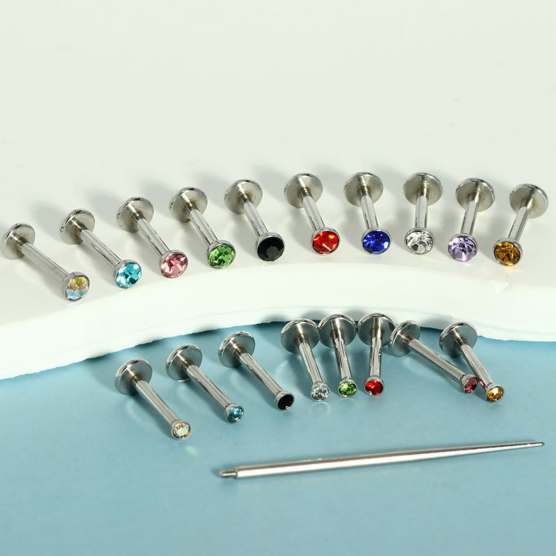 European American Fashion Personalized Internal Thread Diamond Stainless Steel Lip Nail Niche Earrings Wholesale Cross-Border Punk Piercing Jewelry detail image 7