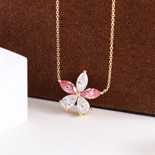 Gemstone Necklace 10K Gold High-End Non-Fading Padparadscha Pink Gemstone Necklace Women's Factory Jewelry Customization