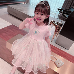Little Girl Summer Dress Elsa Princess Style Children's 2024 New Fashion Trend Baby Net Dress
