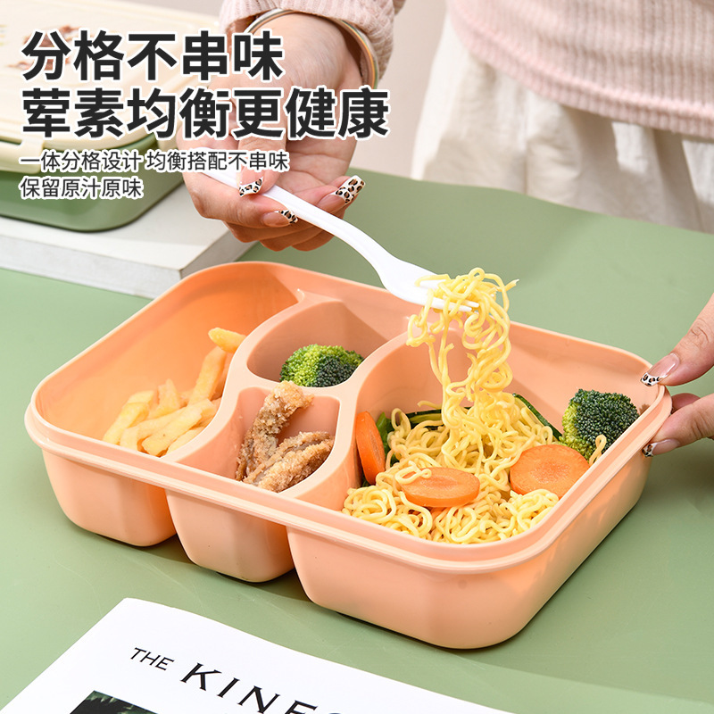 Caja de almuerzo de plástico al por mayor lindo cartón de dibujos animados portátil estudiante dividido caja de almuerzo de grado alimenticio puede microondas caja de almuerzo de gran capacidad