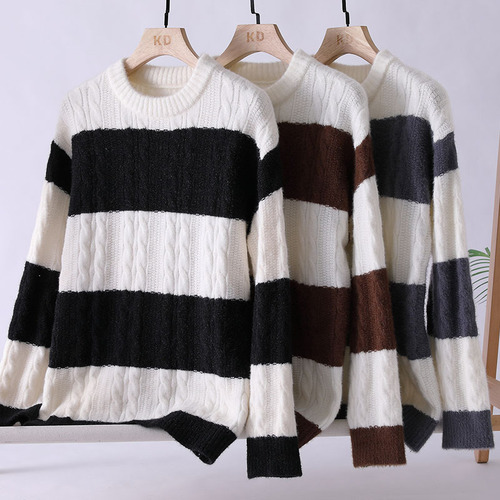 Autumn/Winter Mink Fleece Loose Round Neck Knitted Sweater