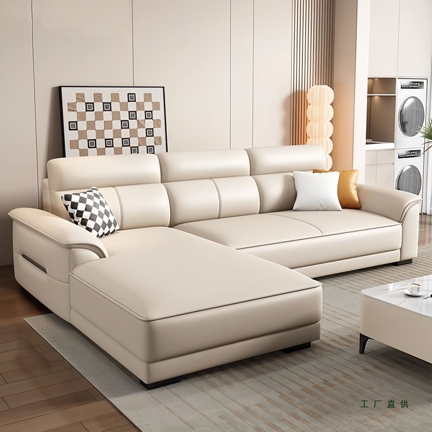 Nordic Small Apartment Leather Sofa Living Room New Three-Seater Straight Cat Scratch Leather Chaise Combination Sofa