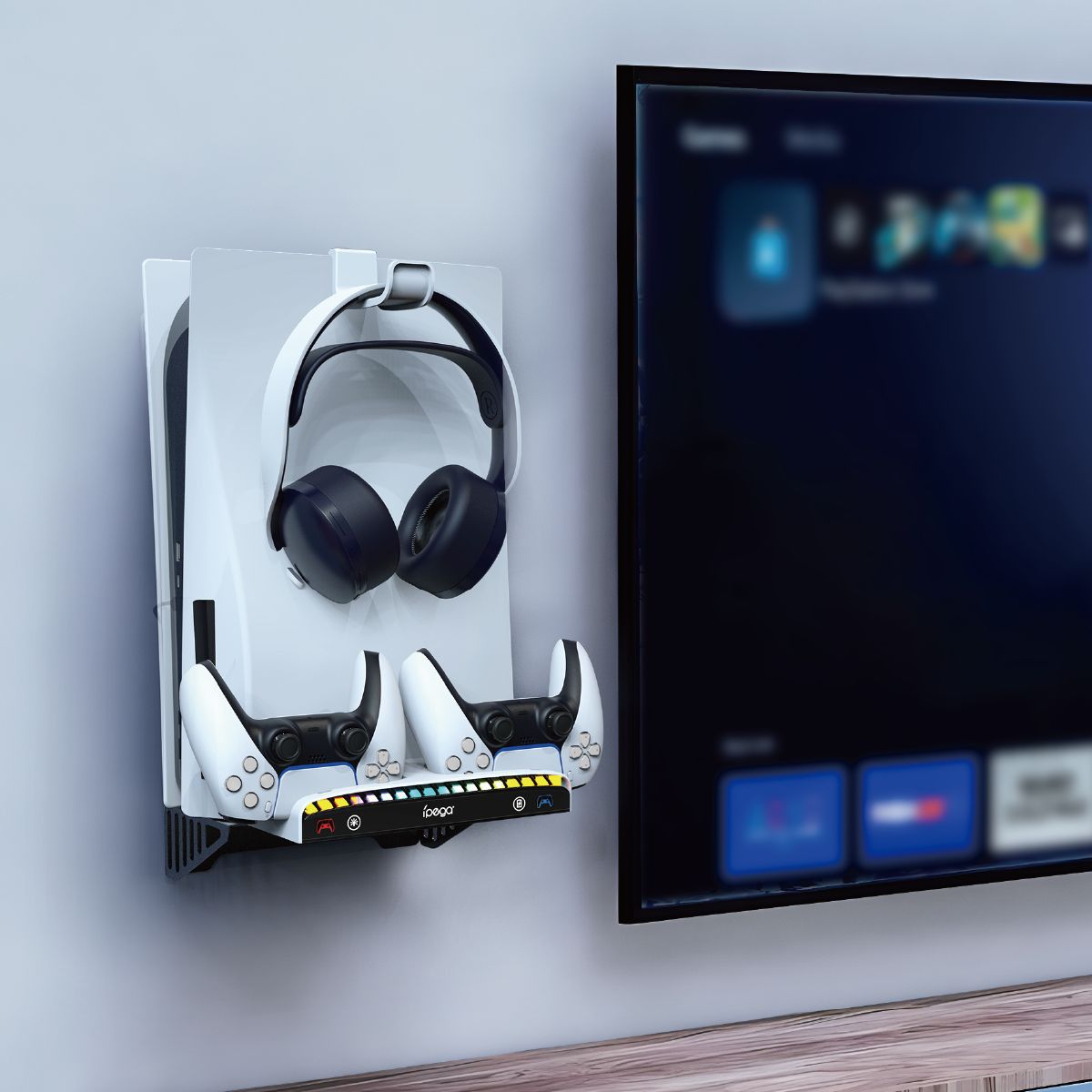 Aplicable a PS5 host PS5 Slim host multifunción montado en la pared base de carga con mango colorido base de carga