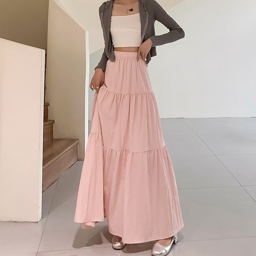 Gentle style white a-line skirt for women spring and summer 2024 new high-waist slim drape cake skirt long skirt