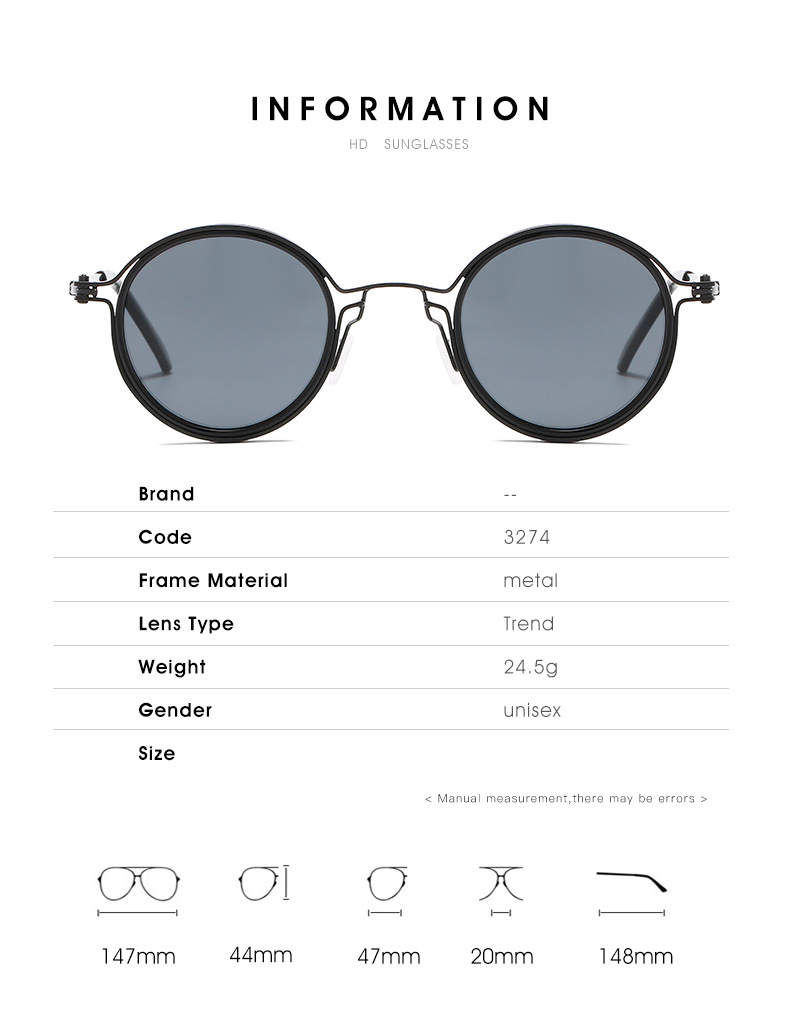 Retro Circular Metal Sunglasses 4