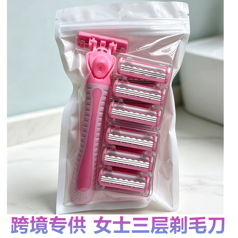 여성용 크로스보더 면도기, 다리털 및 겨드랑이털 수동 면도기, 3중날, 교체 가능한 면도날