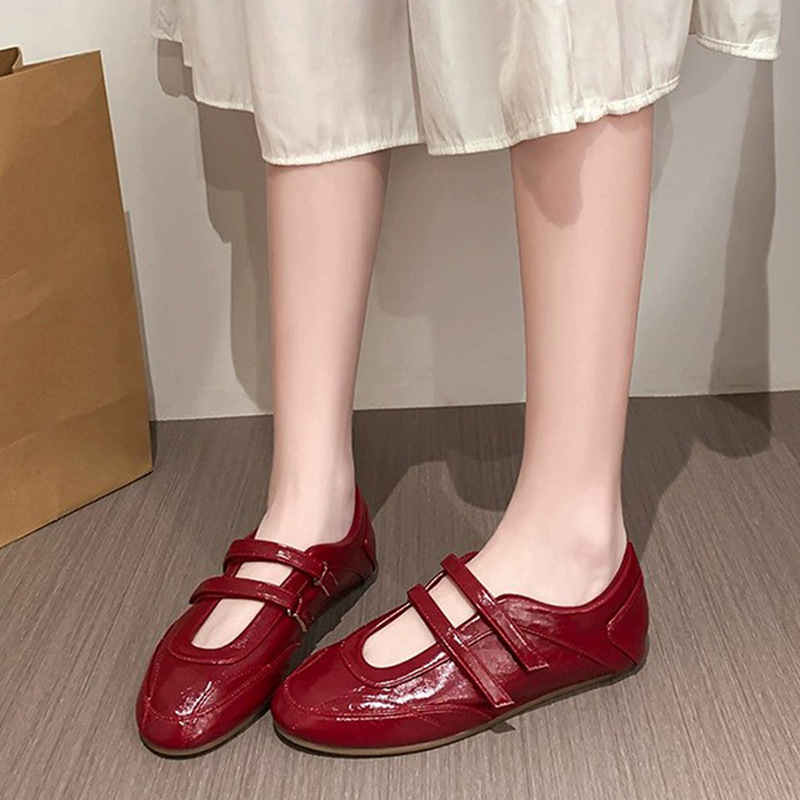 Little Red Shoes Retro Red Color Internal Height-Increasing French Mary Jane Shoes for Women 2026 New Model Velcro Ballet Flats