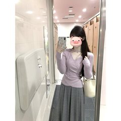 Pure Desire クロスストラップ長袖シャツ女性のための初春の新しいスタイル不規則なプリーツ痩身インナーレイヤリングショートトップ