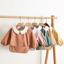 韩国宝宝吃饭罩衣长袖pu反穿衣围兜儿童长袖宝宝全身防水反穿衣