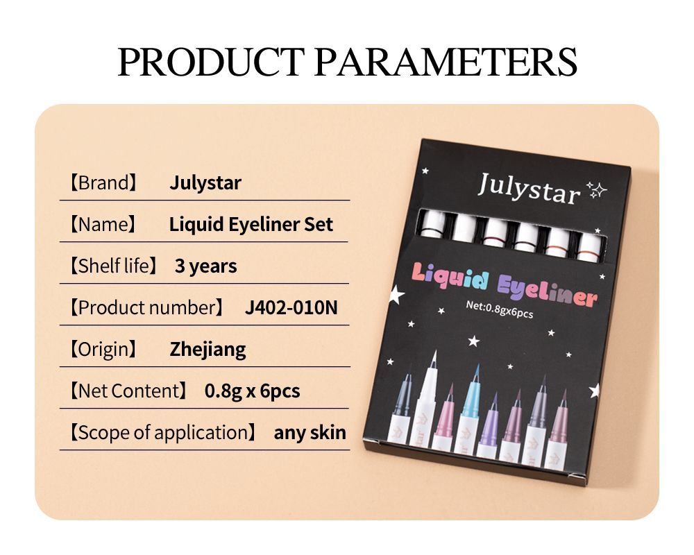 Julystar Non-smudging Long-lasting Waterproof Eyeliner Pen 6-piece set, eye makeup pen wholesale for the under-eye range undefined