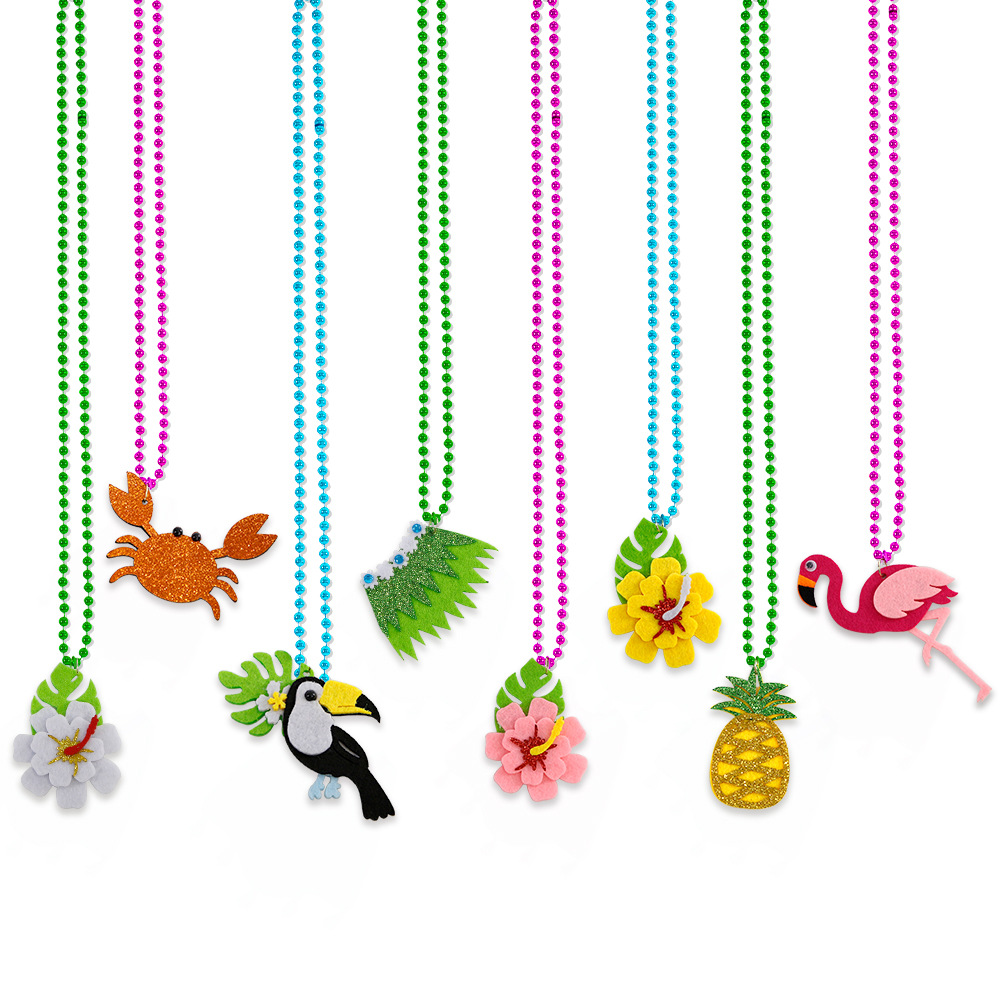Transfronterizos nuevos ornamentos hawaianos collares de tela de paja de arena tropical decoración de fieltro colgante cadena de cuentas