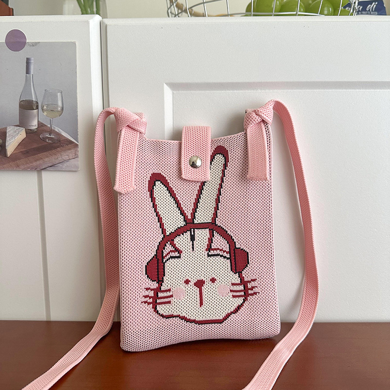 Linda bolsa de teléfono móvil de punto dulce, mensajero de un solo hombro, mini bolsa multiusos, textura, bolso de mano casual al por mayor