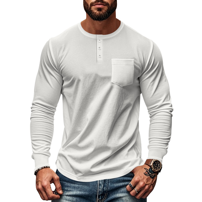 Herr t-shirt slim fit långärmad rund hals för höst och vinter_voghion.com