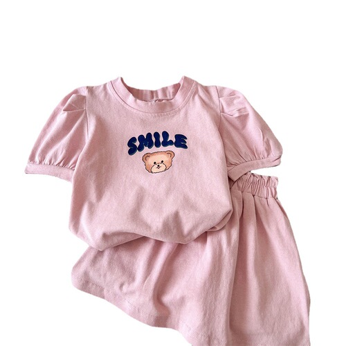 Korean style girls skirt suit summer ins children's printed short-sleeved T-shirt skirt two-piece set baby fashionable summer dress