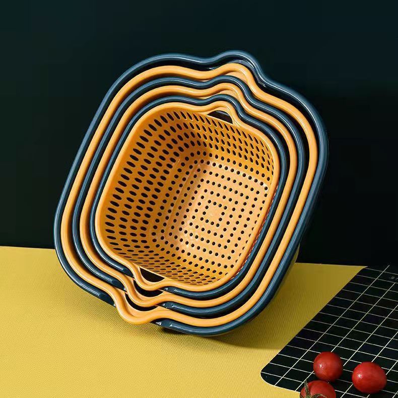 Cocina de doble capa de frutas y verduras canasta de drenaje canasta de almacenamiento de plástico de doble capa de 6 piezas canasta de lavado de verduras canasta de drenaje del fregadero
