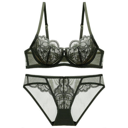 Sexy Lace Underwear for Europe and America, Ultra-thin Breathable Big Cup Small Size Plus Size Underwear Anti-Sagging Push-up Bra Set 