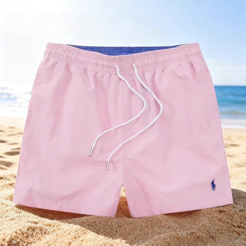 2025 Men's Pink Quick-Drying Beach Shorts American Casual Polo Sports Shorts Holiday Style Five-Point Pants