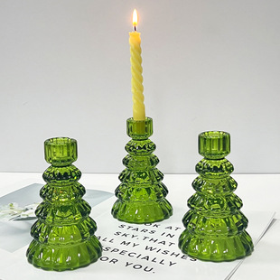 Casual Ins Christmas Tree Glass Candle Holder Home Pole Wax Base Romantic Dining Table Candle Holder Home Decoration Ornaments