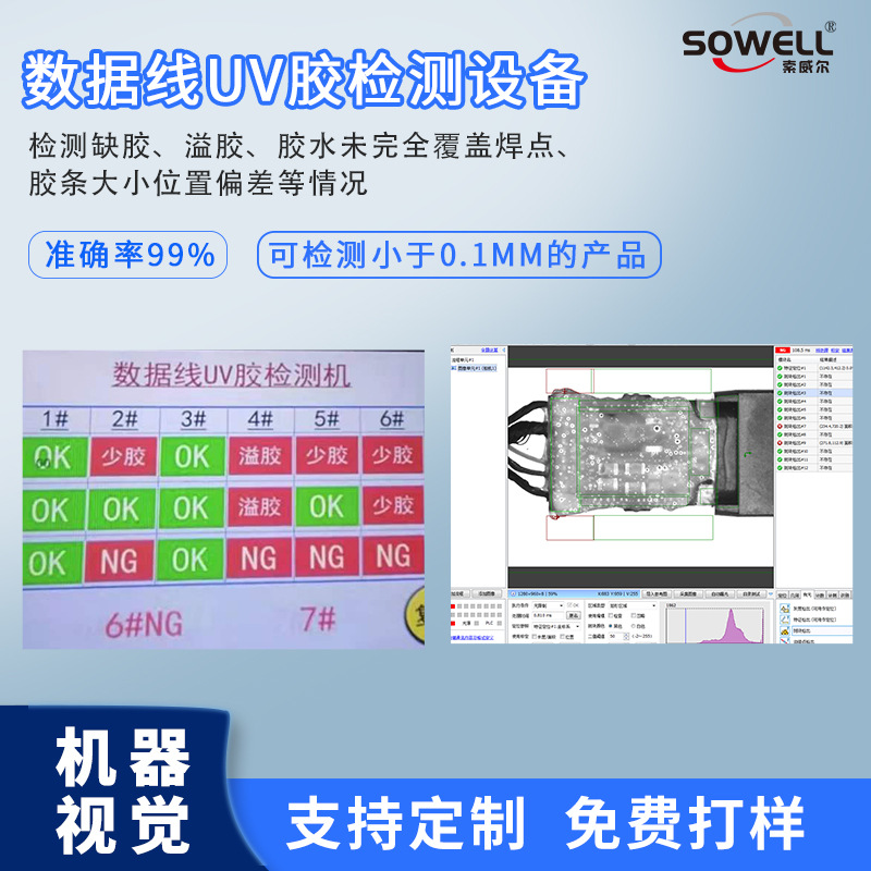 机器视觉CCD产品缺陷自动化视觉系统数据线UV胶在线检测设备