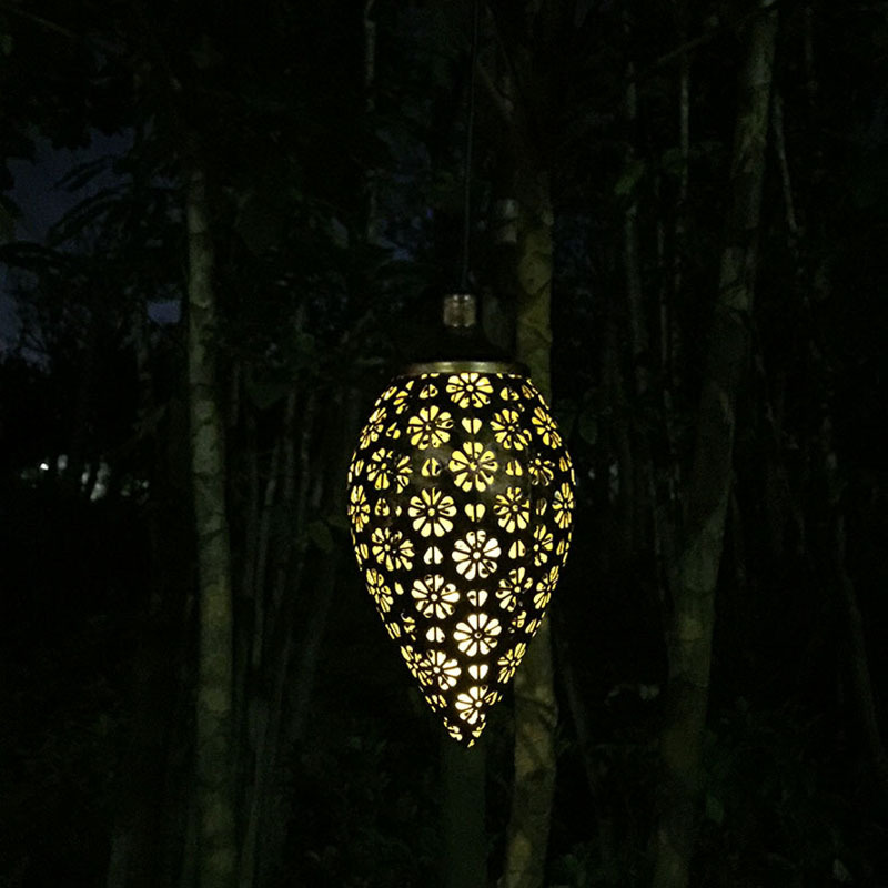 现货 亚马逊LED摩洛哥水滴吊灯户外庭院装饰景观灯镂空铁艺投影灯