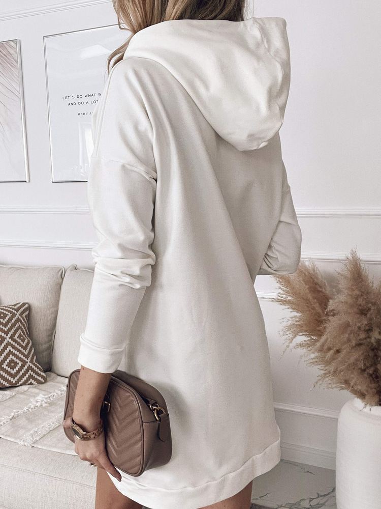 solid color mid-length hooded long-sleeved knitted dress nihaostyles clothing wholesale NSBYJ86563