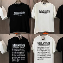 外贸跨境欧码纯棉高版本巴MM家体恤半袖字母印花圆领宽松潮牌短袖