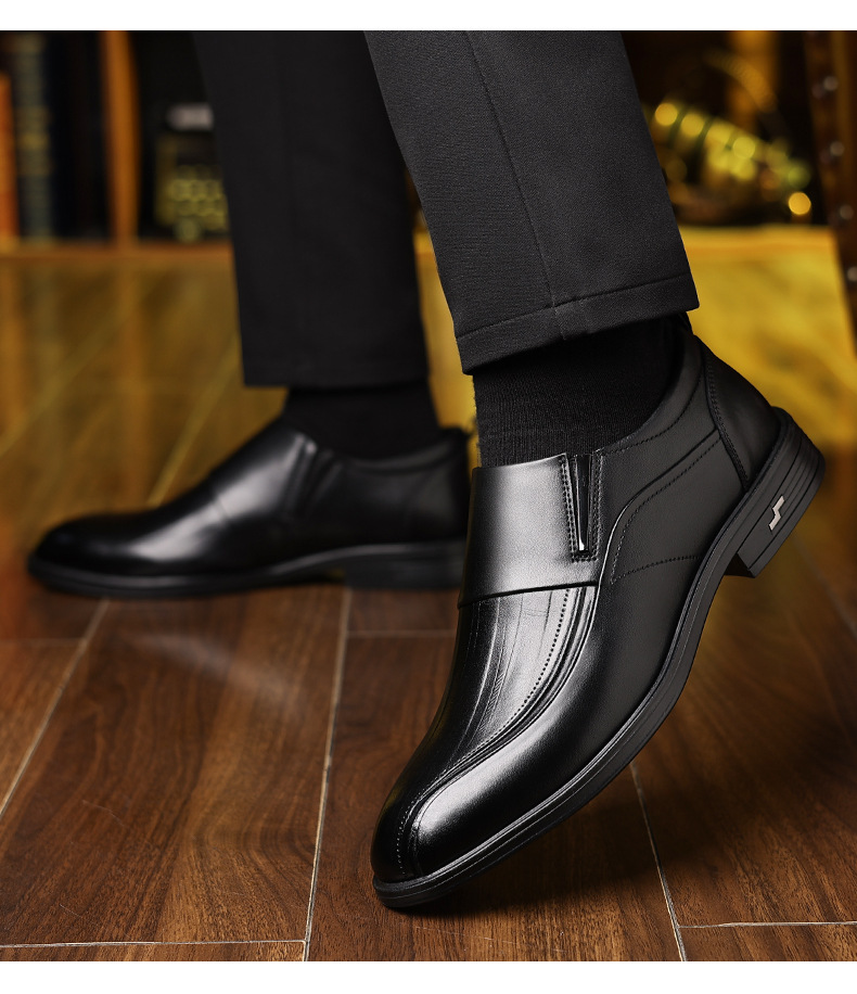 Men's Slip-On Dress Shoes Pointed Toe Genuine Leather Business Formal_vogvips.com