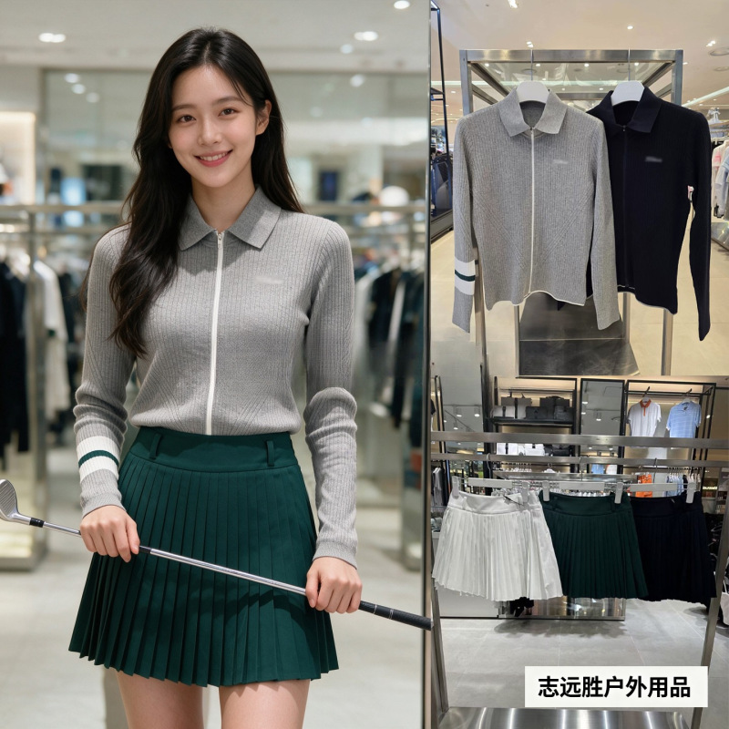 Women's golf set with pleated skirt, college-style sports skirt, fashionable and versatile, early autumn slim-fit lapel knitted cardigan Women's golf set with pleated skirt, college-style sports skirt, fashionable and versatile, early autumn slim-fit lapel knitted cardigan