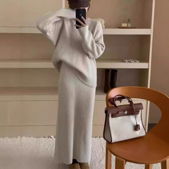 韓国系セーターセット女性秋冬ゆるい怠惰なファッションニット上着ロングスカート2点セット