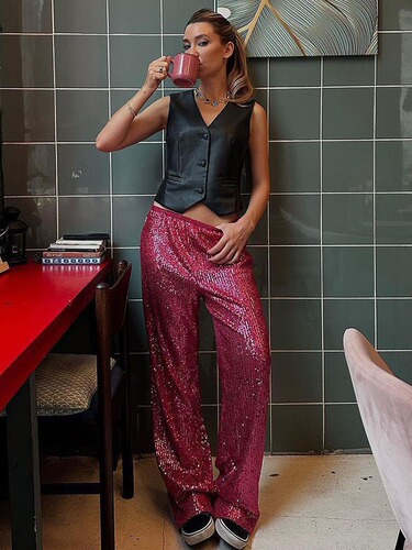 Shiny Pants Western Leisure Loose Women's New Wide Leg Pants Autumn Fashion Straight Leg Wide Leg Leisure Pants