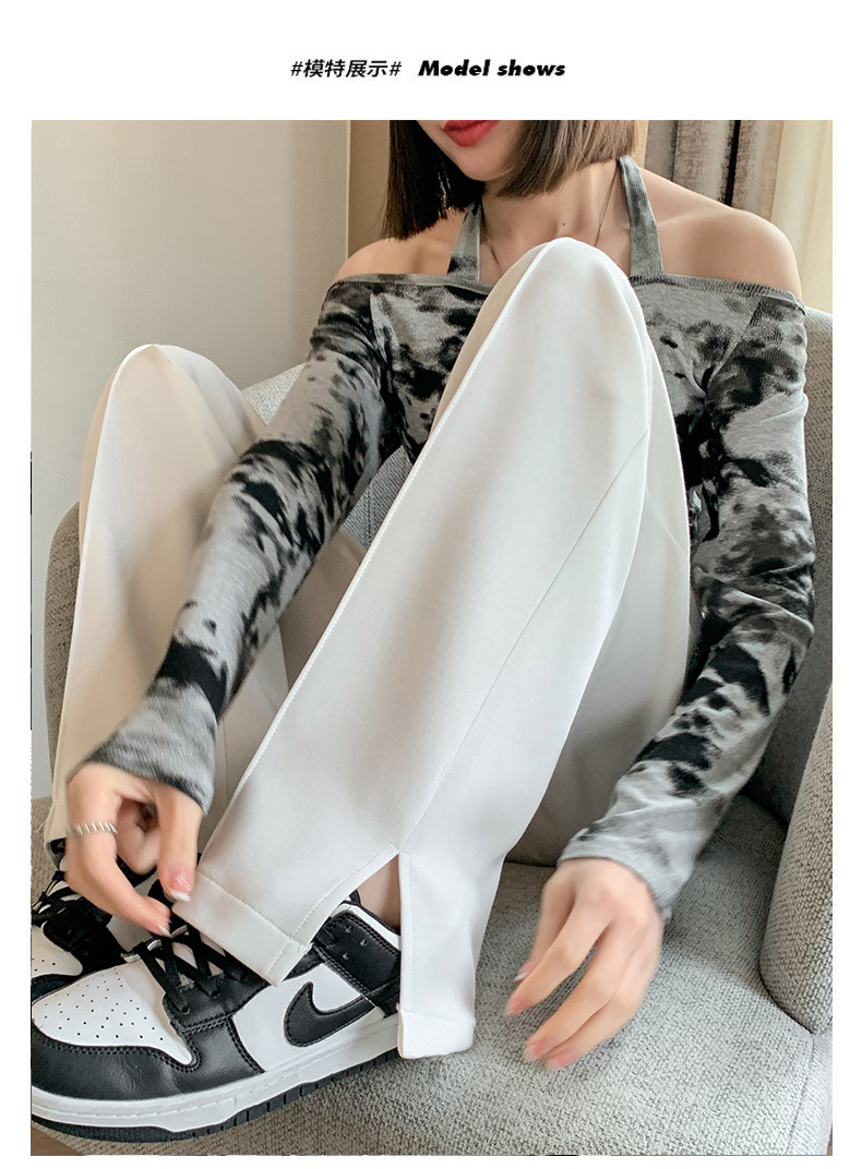 Slit narrow air cotton wide-leg pants for women, 2023 new high-waisted drape floor-length pants, slimming straight casual pants pic 12