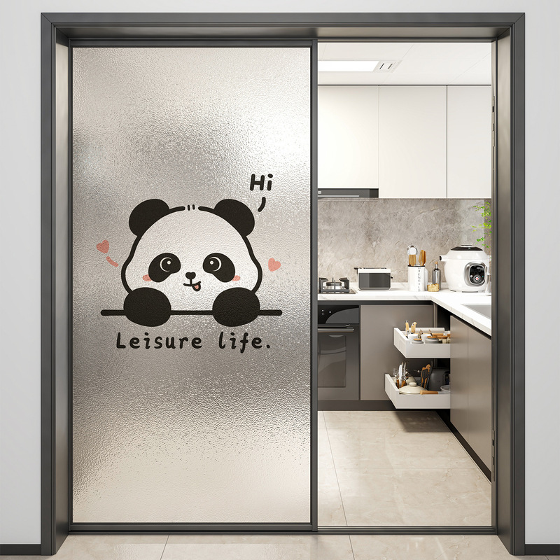 パンダガラスステッカー半透明不透明キッチン窓フィルム浴室トイレプライバシーフィルムドアと窓静電ステッカー|undefined