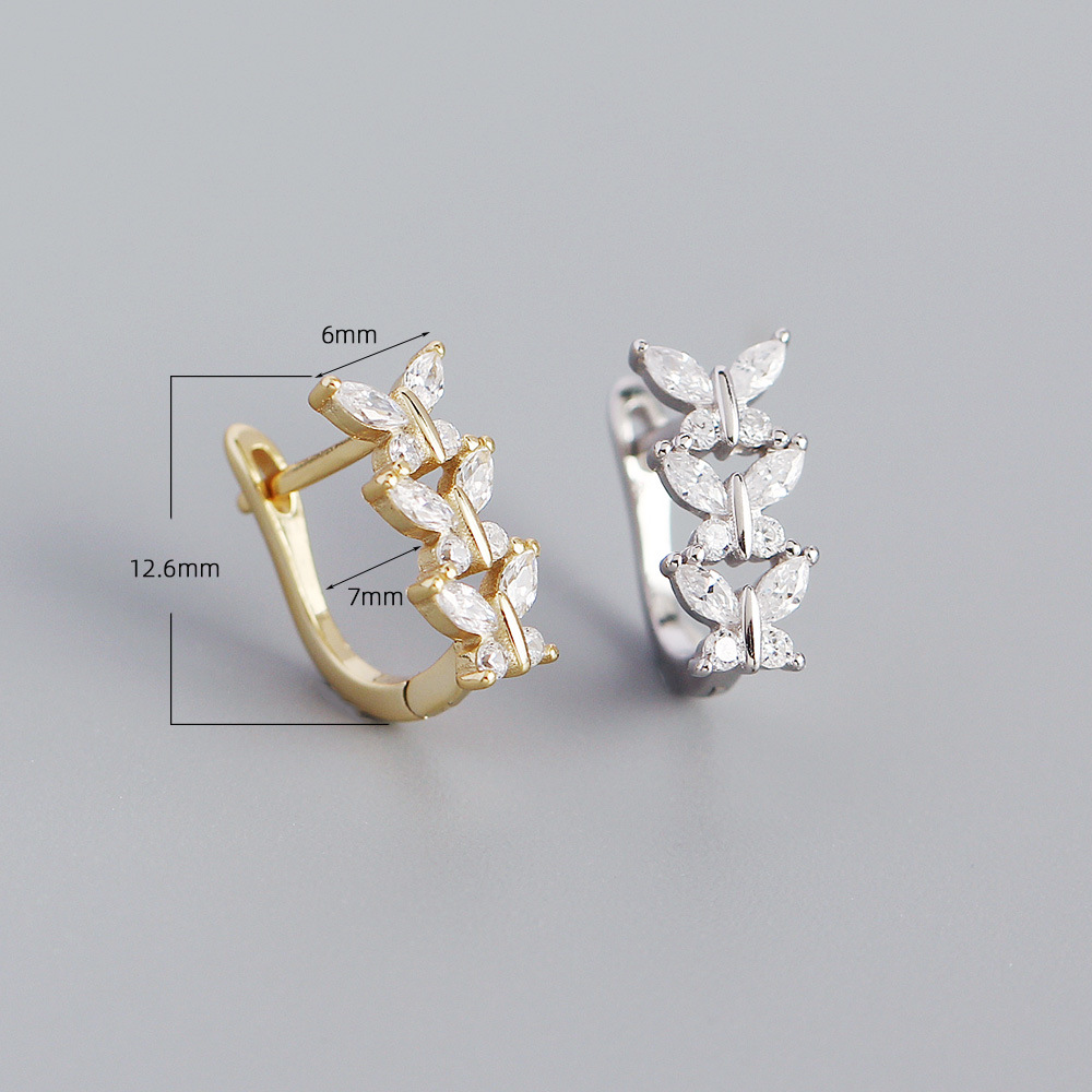 Yhe0368 Earrings S925 Silver Butterfly Diamond U-shaped Ear Buckle Silver Earrings display picture 2