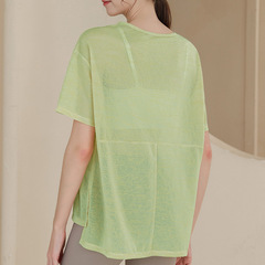 蛀蟲紗開叉短袖瑜伽罩衫女 網紅運動上衣寬鬆休閒跑步健身服T恤夏