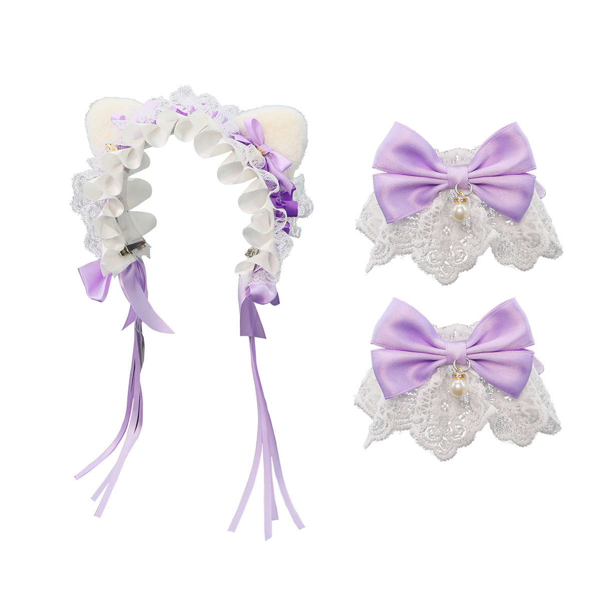 Lolita orejas de gato adornamiento de cabello arco campana de encaje borde clip de cabello banda de malla pulsera de hilo orejas de animales correa de cabello